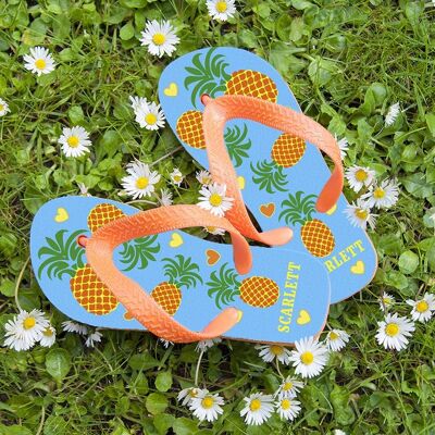 Partying Pineapples! Child's Personalised Flip Flops (PER2324-LRG) (TreatRepublic793)