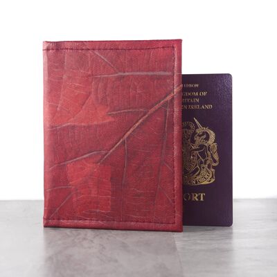 Passport Cover in Leaf Leather - Berry Red (JUN13-RED) (TreatRepublic795)