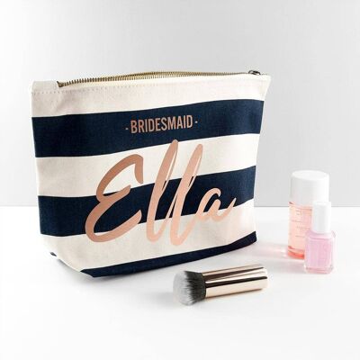Pers Bridesmaid Rose Gold On Navy Striped Cosmetic Bag (PER3616-001) (TreatRepublic809)