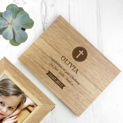 Pers Christening Cross Midi Oak Photo Cube Keepsake Box (PER3050-CRO) (TreatRepublic811)