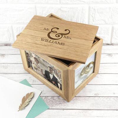 Pers Classic Mr & Mrs Midi Oak Photo Cube Keepsake Box (PER3039-001) (TreatRepublic813)