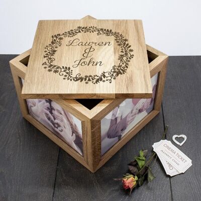 Pers Couples' Oak Photo Keepsake Box with Floral Frame (PER912-001) (TreatRepublic818)
