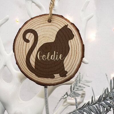 Pers Engraved Cat Silhouette Christmas Tree Decoration (PER2433-PUR) (TreatRepublic823)