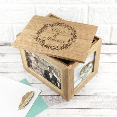 Pers Floral Framed Couples' Midi Oak Photo Cube Keepsake Box (PER3042-001) (TreatRepublic835)