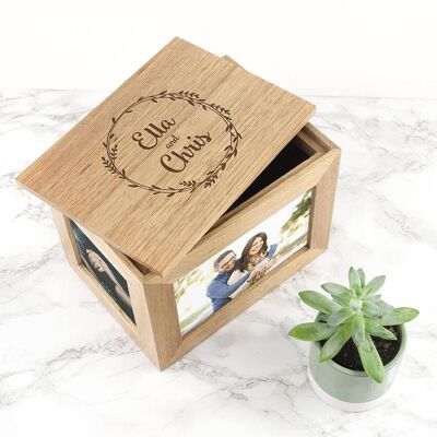 Pers Midi Oak Photo Cube Keepsake Box With Wreath Design (PER3044-001) (TreatRepublic859)