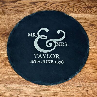 Pers Romantic Couples Ampersand Round Slate Cheese Board (PER594-001) (TreatRepublic868)