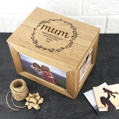 Pers Wreath Mother's Day Midi Oak Photo Cube Keepsake Box (PER3056-001) (TreatRepublic879)