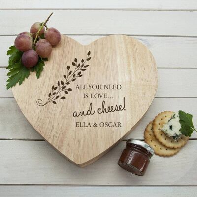 Personalised 'All You Need is Love' Heart Cheese Board (PER969-001) (TreatRepublic884)