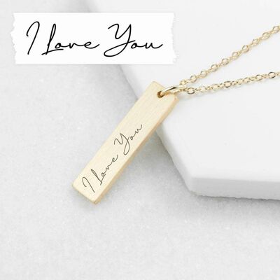 Personalised 'I Love You' Real Handwriting Bar Necklace (PER3976-001) (TreatRepublic888)