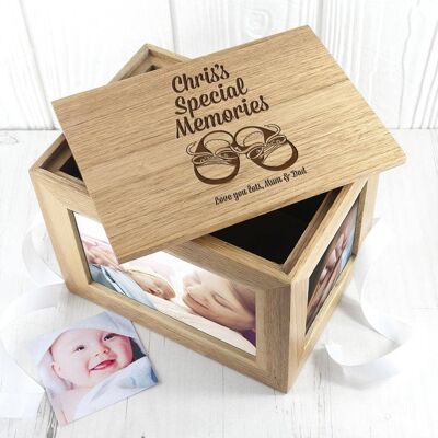 Personalised Baby Shoes Midi Oak Photo Cube Keepsake Box (PER3048-BOY) (TreatRepublic977)