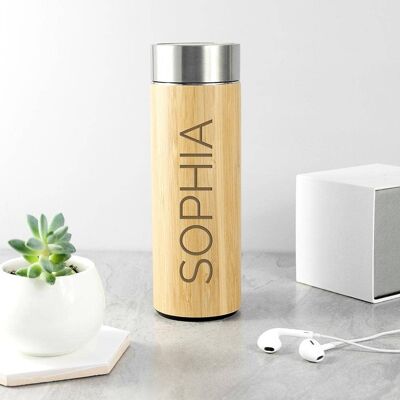 Personalised Bamboo Thermos Flask with Tea Strainer 360ml (JUN90-001) (TreatRepublic1000)