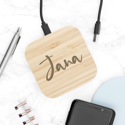 Personalised Bamboo Wireless Charger Pad (PER4107-001) (TreatRepublic1004)