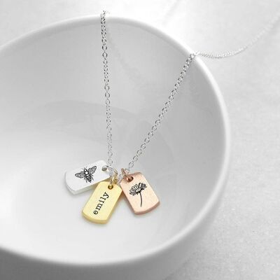 Personalised Bee and Flower Mini Tag Necklace (PER4311-001) (TreatRepublic1015)