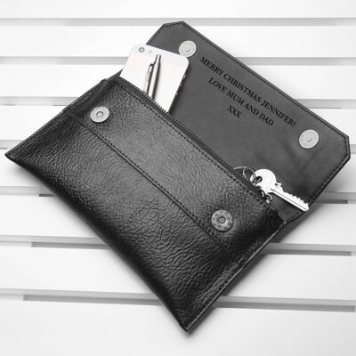 Personalised Black Leather Clutch Bag (PER2426-HND) (TreatRepublic1040)