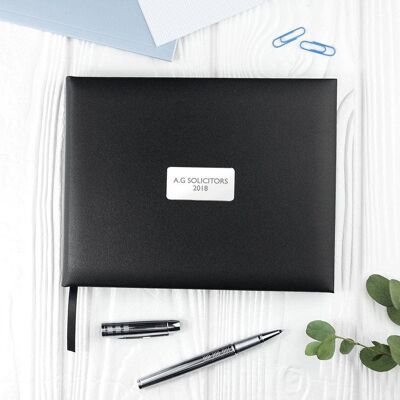 Personalised Black Leather Visitors Book (PER3072-SML) (TreatRepublic1050)