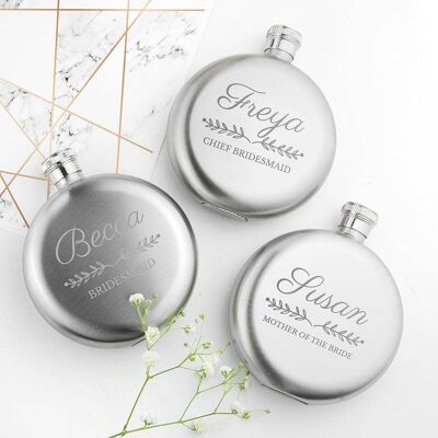 Personalised Bridal Party Round Hip Flask (PER3875-001) (TreatRepublic1097)