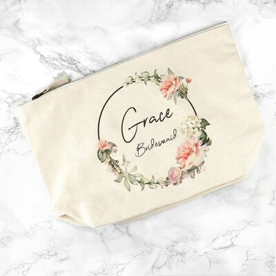 Personalised Bridesmaid Wedding Wreath Cosmetic Bag (PER3621-001) (TreatRepublic1122)