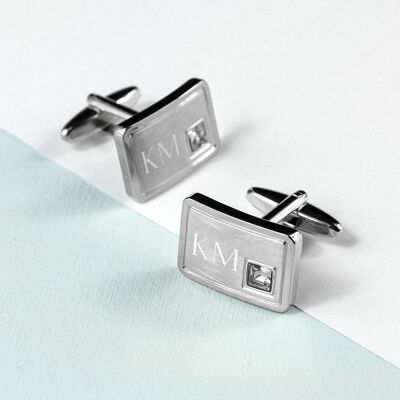 Personalised Brushed Silver Cufflinks With Crystal (PER2879-001) (TreatRepublic1129)
