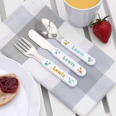 Personalised Children's Cute Dinosaur Metal Cutlery Set (PER4228-001) (TreatRepublic1181)