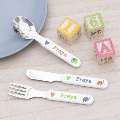 Personalised Children's Elephant Metal Cutlery Set (PER4229-001) (TreatRepublic1189)