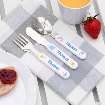 Personalised Children's Pastel Sky Metal Cutlery Set (PER4231-001) (TreatRepublic1206)