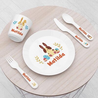 Personalised Children's Spring Bunny Dinner Set (PER4266-001) (TreatRepublic1220)