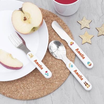 Personalised Children's Spring Bunny Metal Cutlery Set (PER4227-001) (TreatRepublic1222)