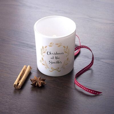 Personalised Christmas Wreath Glass Tealight Holder (PER2968-PIN) (TreatRepublic1272)