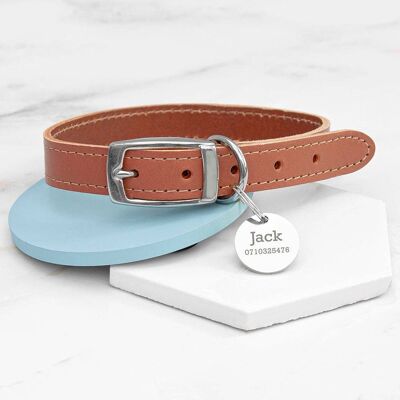 Personalised Classic Brown Leather Dog Collar with Tag (PER4375) (TreatRepublic1285)