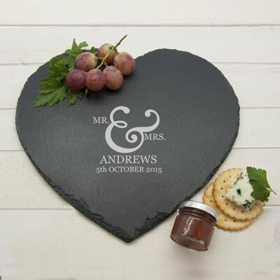 Personalised Classic Couples' Heart Slate Cheese Board (PER994-001) (TreatRepublic1298)