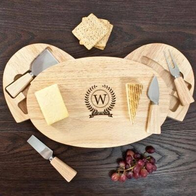 Personalised Classic Monogram Oval Cheese Board with Knives (PER455-001) (TreatRepublic1313)