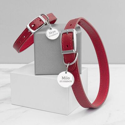 Personalised Classic Red Leather Dog Collar with Tag (PER4381) (TreatRepublic1317)