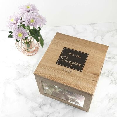 Personalised Contemporary Mr & Mrs Oak Photo Keepsake Box (PER910-001) (TreatRepublic1350)