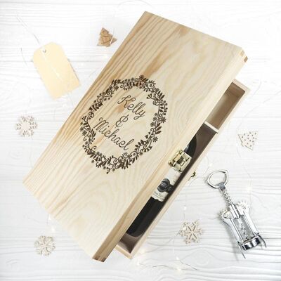 Personalised Couple Name In Floral Frame Wine Box (PER3089-001) (TreatRepublic1362)