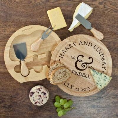 Personalised Couples Romantic Round Cheese Board with Knives (PER445-001) (TreatRepublic1380)