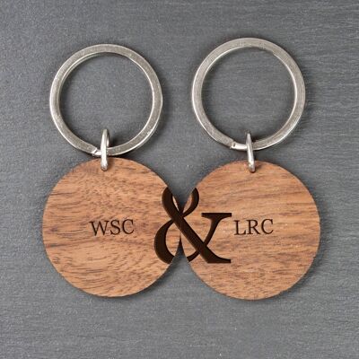 Personalised Couples Set of Two Wooden Keyrings (PER505-001) (TreatRepublic1381)