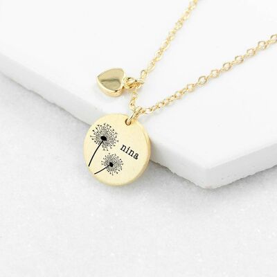 Personalised Dandelion Matte Heart & Disc Necklace (PER4302-GLD) (TreatRepublic1429)