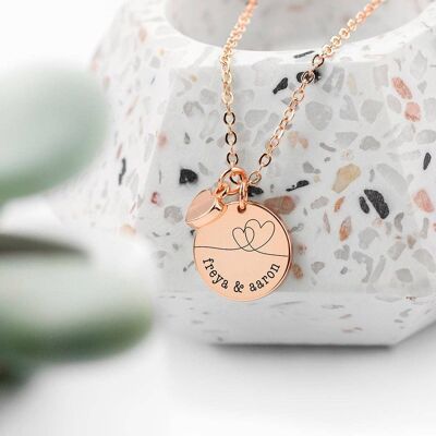 Personalised Dual Hearts Polished Heart & Disc Necklace (PER4304-SIL) (TreatRepublic1465)