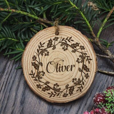 Personalised Engraved Holly Wreath Christmas Tree Decoration (PER2447-001) (TreatRepublic1525)