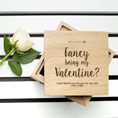 Personalised Fancy Being My Valentine? Oak Photo Cube (PER2588-NOF) (TreatRepublic1551)