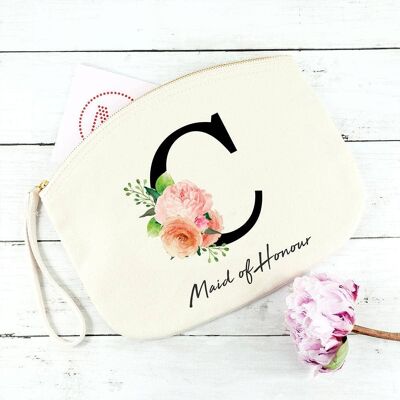 Personalised Floral Initial Canvas Makeup Bag (PER3654-LRG) (TreatRepublic1604)