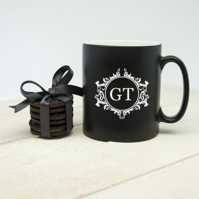 Personalised Floral Initial Mug (PER962-BLK) (TreatRepublic1605)