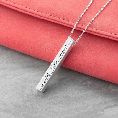Personalised Forever and Always Vertical Bar Necklace (PER4309-SIL) (TreatRepublic1645)