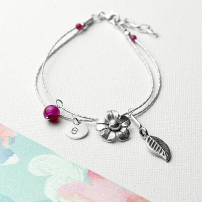 Personalised Forget Me Not Braclet With Indian Ruby Stones (PER2392-TYP) (TreatRepublic1652)