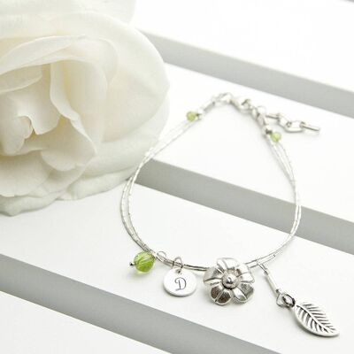Personalised Forget Me Not Braclet With Peridot Stones (PER2390-SCR) (TreatRepublic1653)