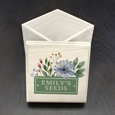 Personalised Gardener's Wooden Seeds Box - Bright Florals (PER4042-001) (TreatRepublic1682)