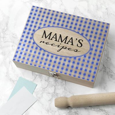 Personalised Gingham Blue Recipe Box (PER2664-001) (TreatRepublic1703)