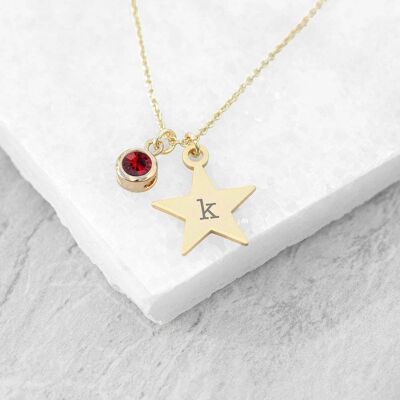 Personalised Gold Star with Birthstone Crystal Necklace (PER4410) (TreatRepublic1721)