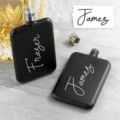 Personalised Handwriting Black Slimline Flask (PER3980-001) (TreatRepublic1769)