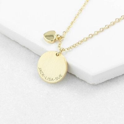 Personalised Heart and Disc Family Necklace (PER3754-GLD) (TreatRepublic1799)
